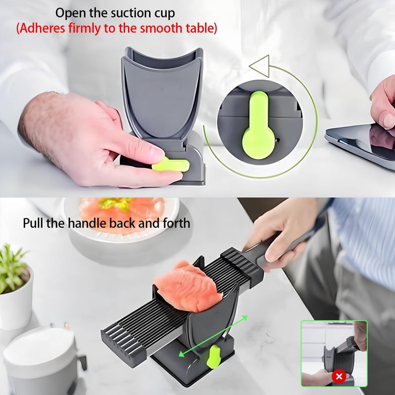 Cyanslen Fresh Meat Slicer, Thickness Adjustable Stainless Steel Kitchen Cleaver Knife Set, Manual Fresh Meat Cutter Jerky Slicer For Beef Pork, Cooking BBQ Hot Pot (Gray) - Image 3
